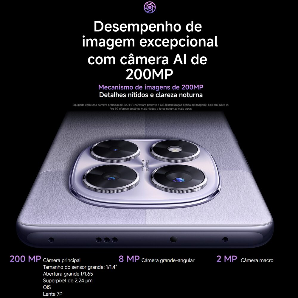 Smartphone Redmi Note 14 Pro 256 GB 8 GB RAM 5G – Tela AMOLED 6,67″ 120 Hz, Snapdragon 685, Android 14, Bateria 5000 mAh - Imagem 3