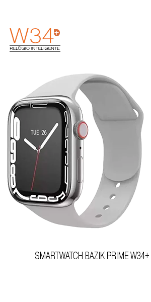 Smartwatch Bazik Prime W34+ – Tela Full Touch, Monitor Cardíaco, Android/iOS