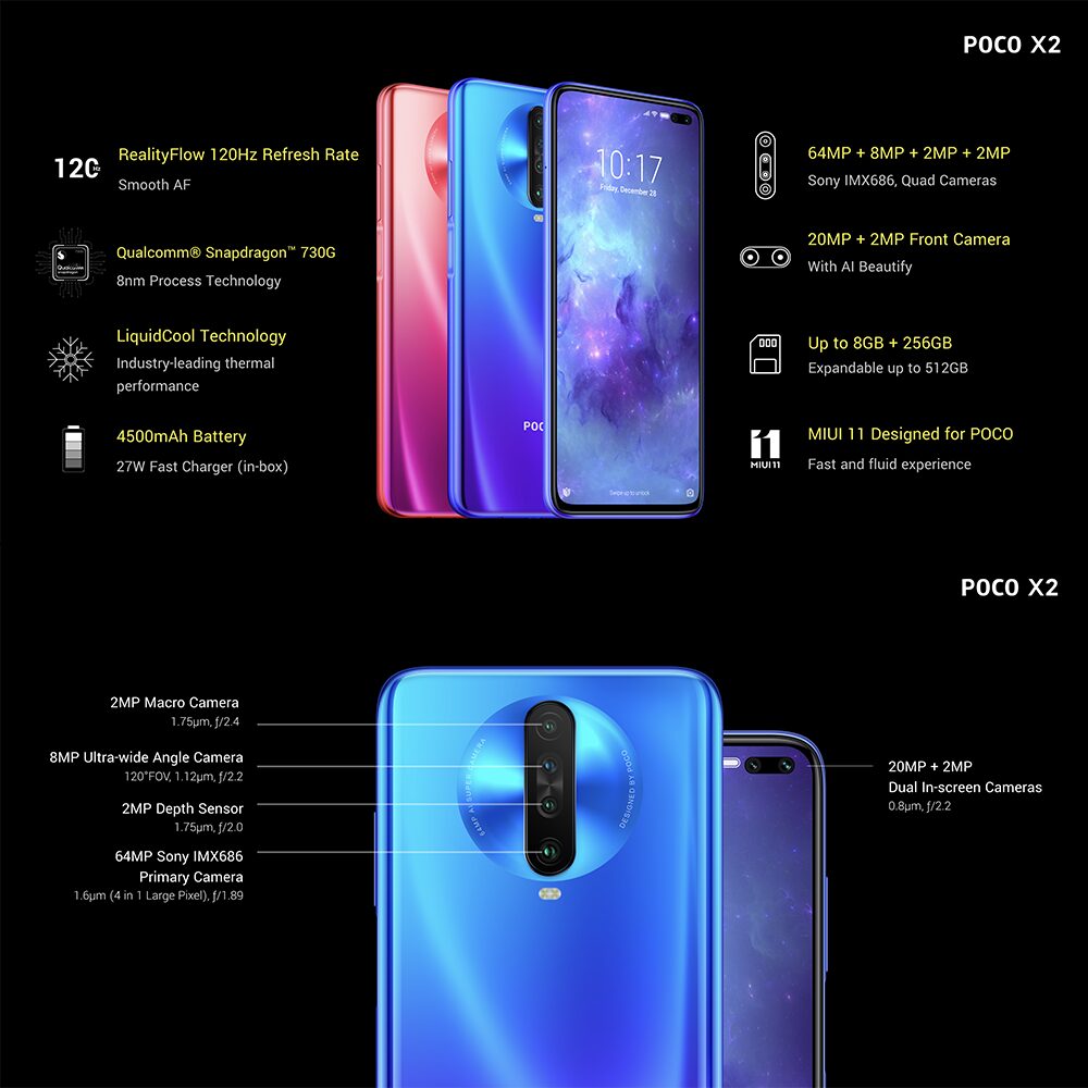 Smartphone POCO X2 Azul Recondicionado - Imagem 2