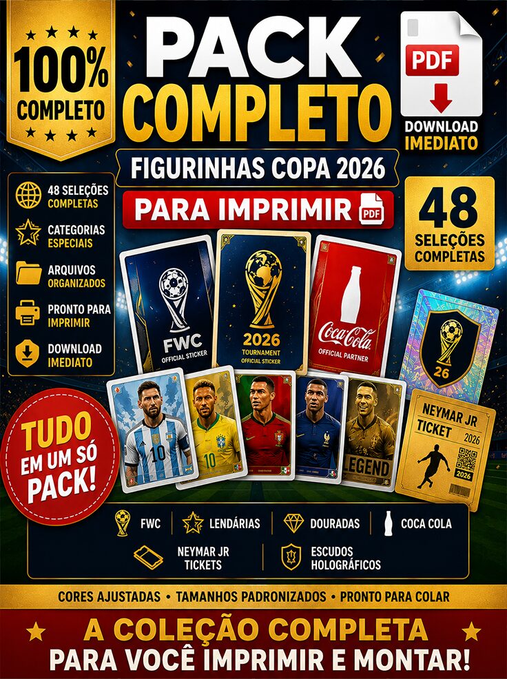 Pack Completo Figurinhas Copa 2026 para Imprimir PDF